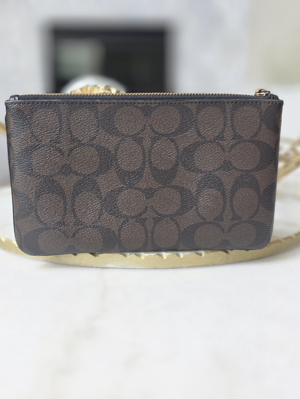 Coach Large Wristlet Signature Canvas Brown Black Wallet Clutch - Picture 2 of 5
